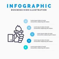 ícone de linha olímpica de liderança de líder de mão de negócios com fundo de infográficos de apresentação de 5 etapas vetor