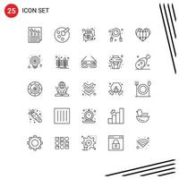 conjunto de 25 sinais de símbolos de ícones de interface do usuário modernos para pinças de coração bolha fitness discurso elementos de design de vetores editáveis
