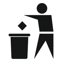 homem joga ícone de lixo, estilo simples vetor