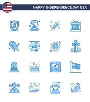 16 eua pacote azul de sinais do dia da independência e símbolos do sorvete americano religião feriado do dia da independência editável dia dos eua vetor elementos de design