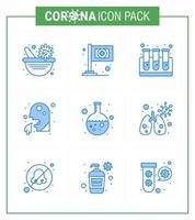 vírus corona 2019 e 2020 epidemia 9 pacote de ícones azuis, como teste de laboratório pessoas saúde coronavírus viral 2019nov elementos de design de vetor de doença