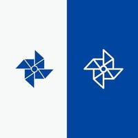 linha de moinho de vento de primavera e ícone sólido de glifo banner azul linha e ícone sólido de glifo banner azul vetor