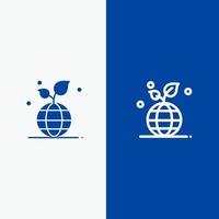 linha de globo eco amigável de crescimento e ícone sólido de glifo banner azul linha e ícone sólido de glifo banner azul vetor