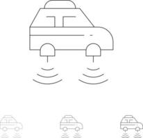 rede elétrica do carro wi-fi inteligente conjunto de ícones de linha preta em negrito e fino vetor