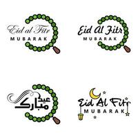 feliz de eid pacote de 4 cartões eid mubarak com estrelas brilhantes em caligrafia árabe festival da comunidade muçulmana vetor