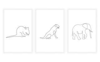 vetor minimalismo moderno da vida selvagem cão rato animal e desenho de arte de linha elefante