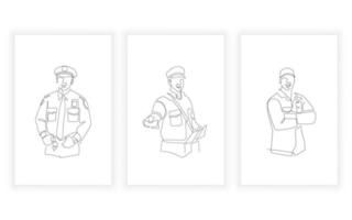 uma única linha contínua de desenho. ocupação e conceito uniforme. carteiro da polícia vetor