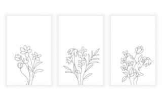 conjunto de flores e arte de linha botânica, linha contínua. para design de logotipo. vetor