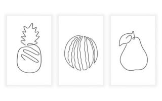 elemento de símbolo de fruta de desenho de arte de linha para logotipo e design para impressão abacaxi pêra melancia vetor