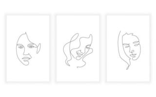 conjunto de arte de linha única de cabeça de mulher, linha contínua. para design de logotipo e prinable vetor