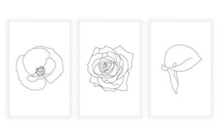 conjunto de flores e arte de linha floral desenhadas à mão para design de logotipo papoula calla lily rose vetor