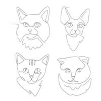 coleção de elementos de conceito de gato de arte de linha contínua. conceito mínimo. vetor