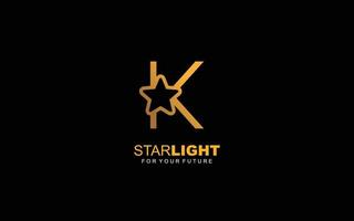 k logotipo estrela para empresa de branding. ilustração vetorial de modelo de carta para sua marca. vetor