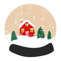 globo de neve de natal com casinha e árvore de natal. ilustração vetorial isolada vetor