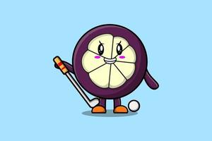 personagem de mangostão bonito dos desenhos animados jogando golfe vetor