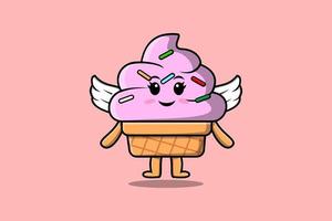 personagem de sorvete de desenho animado bonito usando asas vetor