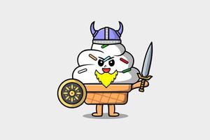 bonito desenho animado sorvete viking pirata segurando a espada vetor