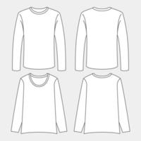 vista frontal e traseira do modelo de maquete de t-shirt de manga comprida de contorno vetor