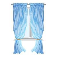 ícone de cortina de janela azul ensolarado, estilo cartoon vetor
