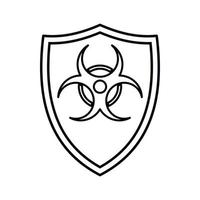 escudo com um ícone de sinal de risco biológico, estilo de estrutura de tópicos vetor