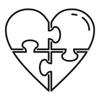 ícone de quebra-cabeça de coração, estilo de estrutura de tópicos vetor