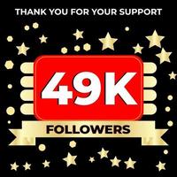obrigado design de modelo de celebração de 49k seguidores perfeito para rede social e seguidores, ilustração vetorial.
