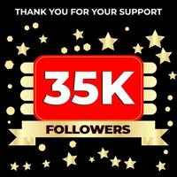 obrigado design de modelo de celebração de 35k seguidores perfeito para redes sociais e seguidores, ilustração vetorial. vetor