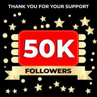 obrigado design de modelo de celebração de 50 mil seguidores perfeito para redes sociais e seguidores, ilustração vetorial. vetor