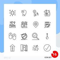 pacote moderno de 16 símbolos de contorno de linha de ícones isolados em fundo branco para design de sites vetor