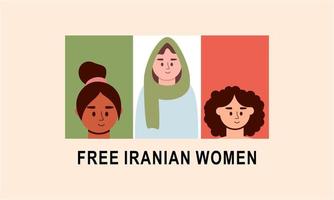 mulheres iranianas desenhadas à mão protestando juntos ilustração vetor