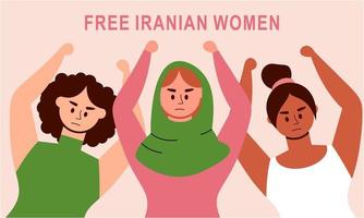 mulheres iranianas desenhadas à mão protestando juntos ilustração vetor