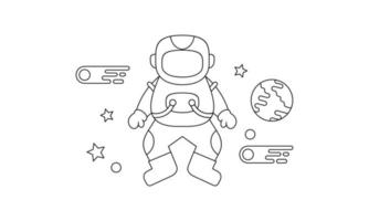 astronauta fofo no vetor de ilustração de livro de colorir espaço