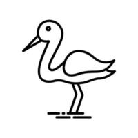 ícone de pássaro cegonha com pescoço longo e pés em estilo de contorno preto vetor