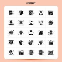 conjunto de ícones de estratégia sólido 25 design de estilo de glifo vetorial conjunto de ícones pretos web e design de ideias de negócios móveis ilustração em vetor