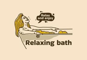 ilustração vintage de mulher relaxar na banheira vetor