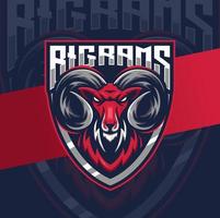 design de logotipo esport mascote de cabeça de cabra grande ram para jogos e esportes vetor