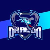 design de personagem de mascote de dragão para jogos de logotipo esport e esporte com fogo azul vetor