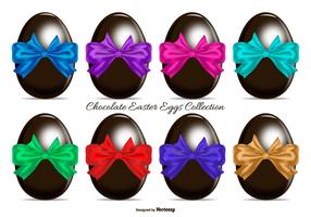 Ovos de Páscoa de chocolate com curvas de presente coloridas vetor