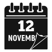 ícone do calendário de 12 de novembro, estilo simples vetor