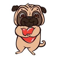 pug ícone de coração vermelho, estilo cartoon vetor