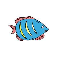 peixe exótico bonito doodle. engraçado peixe colorido isolado. ilustração em vetor de animais marinhos contorno dos desenhos animados. vida marinha selvagem estilo desenhado à mão