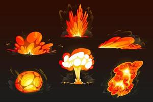 conjunto de explosão de bomba dos desenhos animados. nuvens, efeito boom vetor