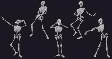 dança de esqueletos, engraçados personagens mortos de halloween vetor