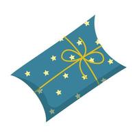 caixa de presente azul com fita amarela e arco para joias. padrão de estrela. modelo para banner de venda, logotipo, pôster, panfleto, cartão. presente para o ano novo, natal, aniversário, casamento, feriado. design plano.vetor vetor