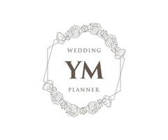 coleção de logotipos de monograma de casamento de letra de iniciais ym, modelos modernos minimalistas e florais desenhados à mão para cartões de convite, salve a data, identidade elegante para restaurante, boutique, café em vetor