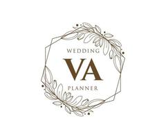 coleção de logotipos de monograma de casamento de carta inicial va, modelos modernos minimalistas e florais desenhados à mão para cartões de convite, salve a data, identidade elegante para restaurante, boutique, café em vetor