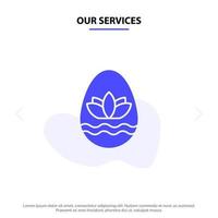 nossos serviços ovo de páscoa ovo feriado feriados modelo de cartão web ícone glifo sólido vetor