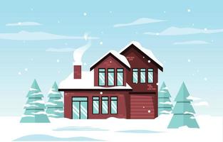 casa pinho em queda de neve ilustração de inverno vetor