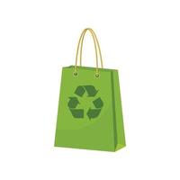 saco de compras de papel verde com símbolo de reciclagem vetor