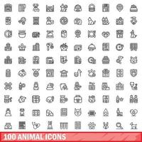 conjunto de 100 ícones de animais, estilo de contorno
